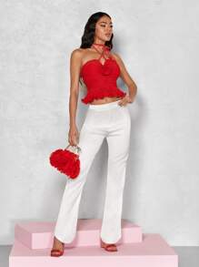 SHEIN BAE Solid Flare Leg Trousers - White - View 3