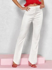 SHEIN BAE Solid Flare Leg Trousers - White - View 5