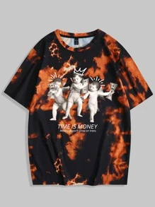 ROMWE MEN Street Life Guys Tie Dye Letter & Figure Graphic Tee - Multicolor - View 1