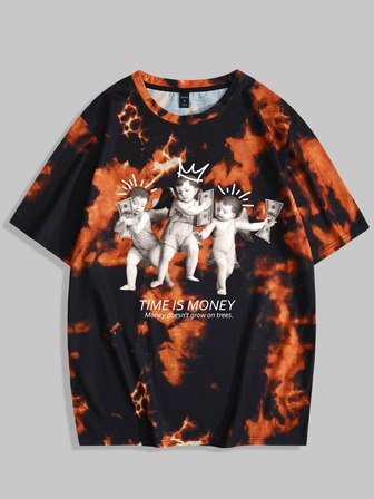 Street Life Guys Tie Dye Letter & Figure Graphic Tee