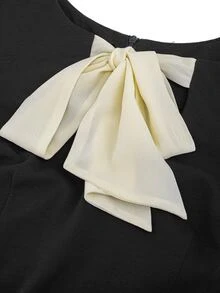 HOMEYEE Tie Neck Flounce Sleeve Bodycon Dress - Black - View 5