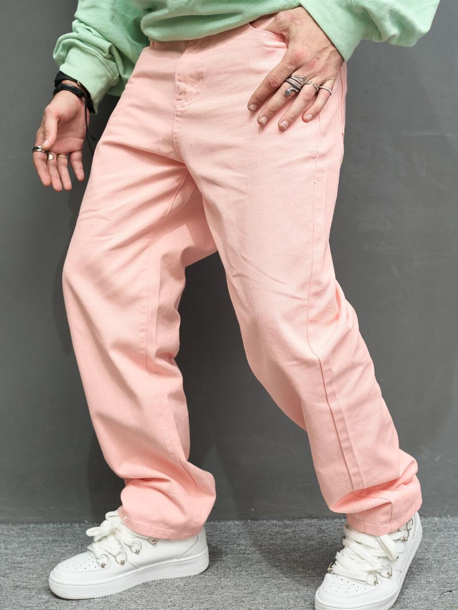 Manfinity Men Slant Pocket Loose Jeans - Baby Pink - View 1