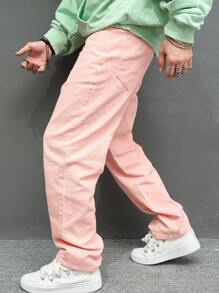 Manfinity Men Slant Pocket Loose Jeans - Baby Pink - View 5