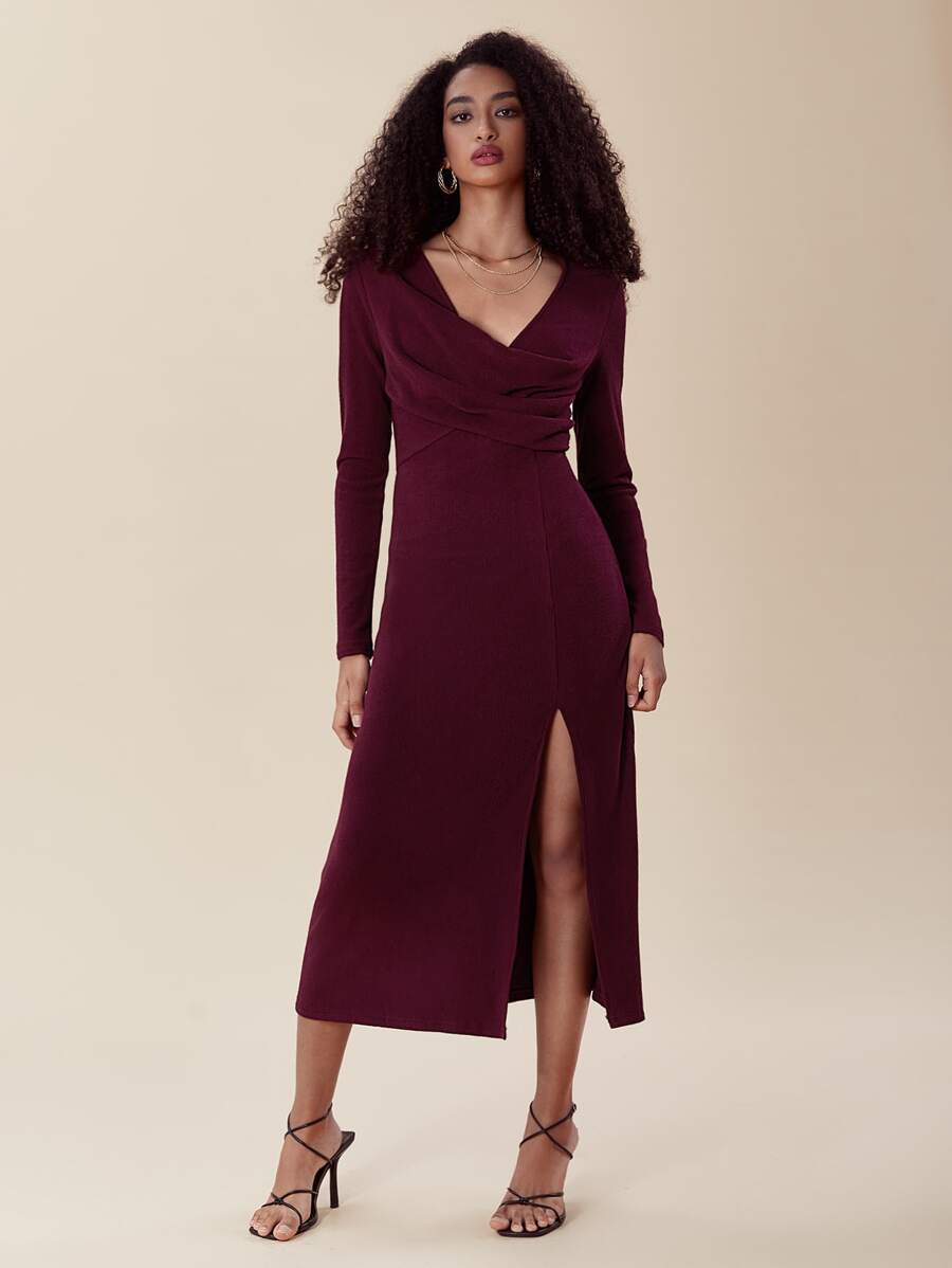 SHEIN Privé Đầm Tách cao Vắt màu trơn Thanh lịch - Màu Tím - Xem 1