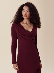 SHEIN Privé Đầm Tách cao Vắt màu trơn Thanh lịch - Màu Tím - Xem 3