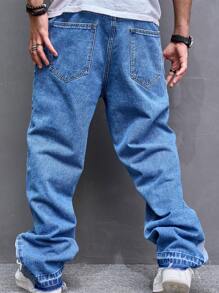 Manfinity Men Slant Pocket Straight Leg Jeans - Medium Wash - View 2