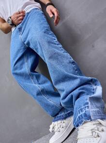 Manfinity Men Slant Pocket Straight Leg Jeans - Medium Wash - View 3