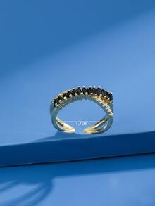 Criss Cross Cubic Zirconia Decor Cuff Ring - Black - View 3