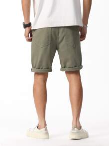 Manfinity Homme Men Cotton Slant Pocket Denim Shorts - Army Green - View 2