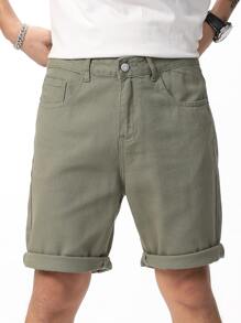 Manfinity Homme Men Cotton Slant Pocket Denim Shorts - Army Green - View 3