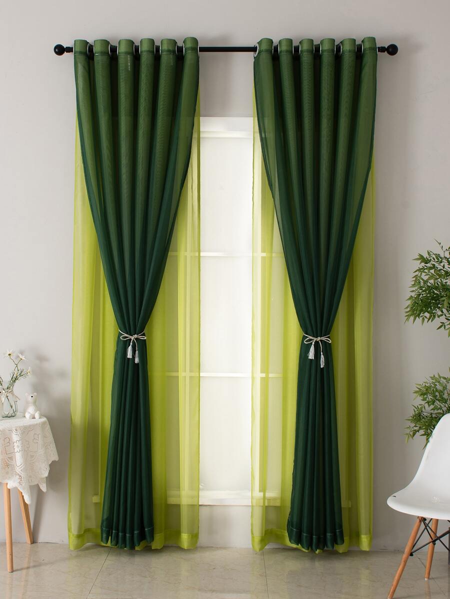 Rèm Sheer hai tông màu đơn - Nhiều màu - Xem 1