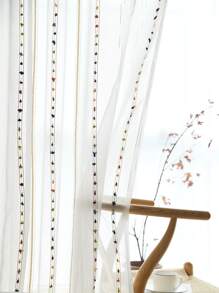 Embroidery Detail Single Panel Sheer Curtain - White - View 1