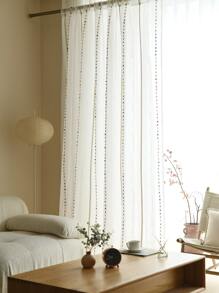 Embroidery Detail Single Panel Sheer Curtain - White - View 2