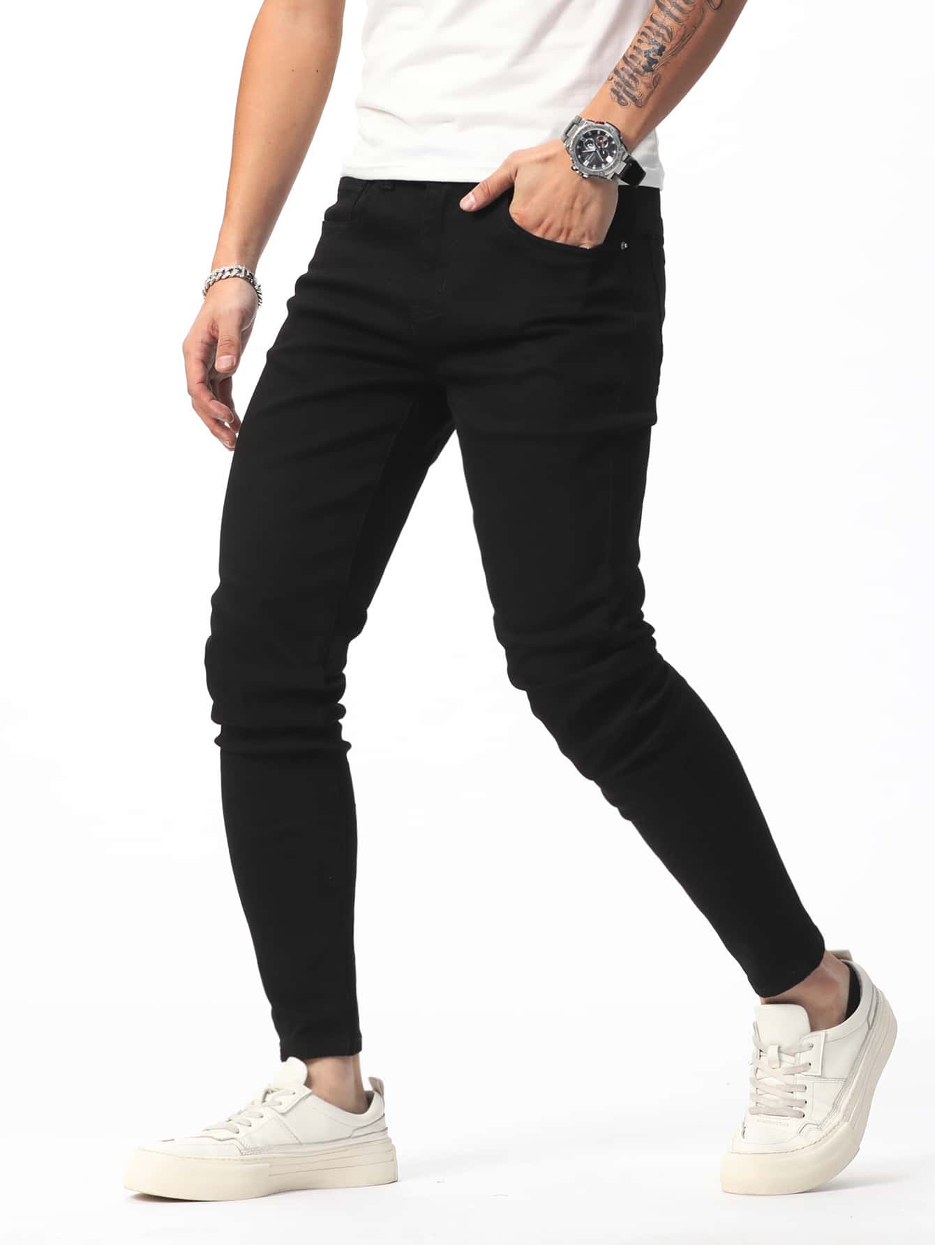 Manfinity Hombres Jeans ajustados unicolor - Negro - Ver 1