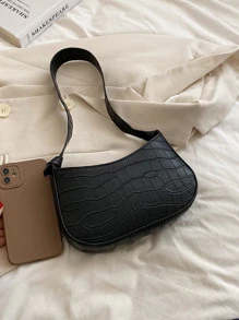 Túi vai In cá sấu Có thể điều chỉnh được Thanh lịch - màu đen - Xem 4