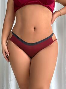 Plus Contrast Binding Cut Out Panty - Burgundy - View 1