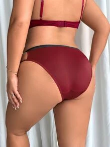 Plus Contrast Binding Cut Out Panty - Burgundy - View 2