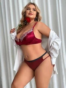 Plus Contrast Binding Cut Out Panty - Burgundy - View 4