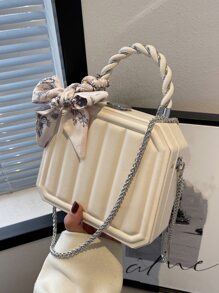Bolso caja mini con diseño de pañuelo con cadena - Blanco - Ver 1