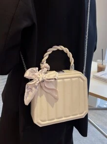 Bolso caja mini con diseño de pañuelo con cadena - Blanco - Ver 4