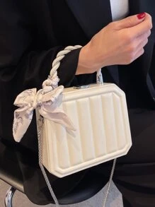 Bolso caja mini con diseño de pañuelo con cadena - Blanco - Ver 5