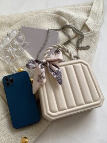 Bolso caja mini con diseño de pañuelo con cadena - Blanco - Ver 7