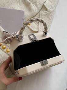 Bolso caja mini con diseño de pañuelo con cadena - Blanco - Ver 3