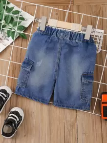 Baby Boy Flap Pocket Cargo Denim Shorts - Dark Wash - View 2