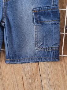 Baby Boy Flap Pocket Cargo Denim Shorts - Dark Wash - View 3