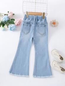 Toddler Girls Quần Jeans Hem thô màu trơn - Rửa nhẹ - Xem 2