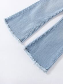 Toddler Girls Quần Jeans Hem thô màu trơn - Rửa nhẹ - Xem 3