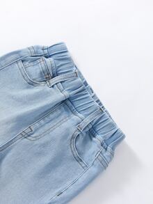 Toddler Girls Quần Jeans Hem thô màu trơn - Rửa nhẹ - Xem 4
