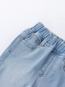 Toddler Girls Quần Jeans Hem thô màu trơn - Rửa nhẹ - Xem 5