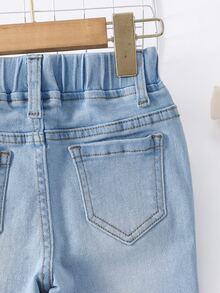Toddler Girls Quần Jeans Hem thô màu trơn - Rửa nhẹ - Xem 6
