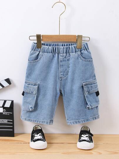 SHEIN Young Boy Flap Pocket Side Denim Shorts Summer Holiday