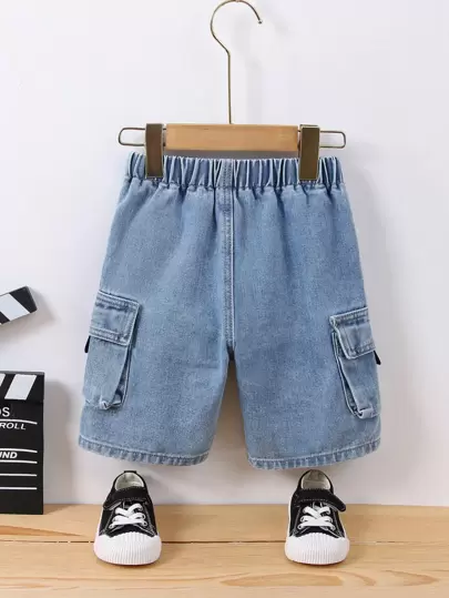 SHEIN Explorewe 男孩掀蓋口口袋側邊牛仔短褲