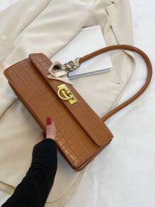 Dập nổi cá sấu Khóa kim loại Khăn quàng cổ gầy Trang trí Cái túi - màu nâu - Xem 5