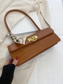 Dập nổi cá sấu Khóa kim loại Khăn quàng cổ gầy Trang trí Cái túi - màu nâu - Xem 6