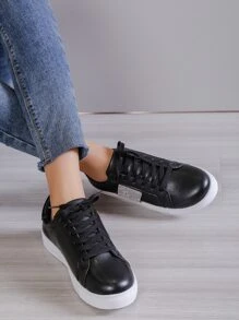 Rhinestone Decor Lace-up Front Skate Shoes - Black - View 3