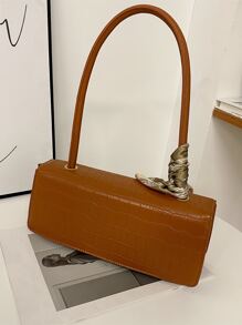 Dập nổi cá sấu Khóa kim loại Khăn quàng cổ gầy Trang trí Cái túi - màu nâu - Xem 7