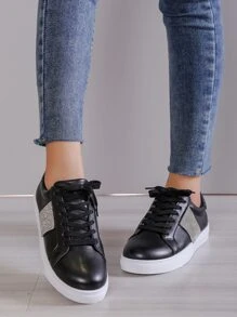 Rhinestone Decor Lace-up Front Skate Shoes - Black - View 4
