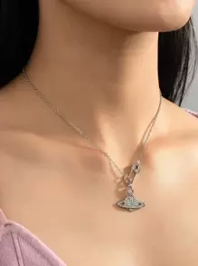 水鑽別針和飛機墜飾項鍊 - 銀色 - 查看 1