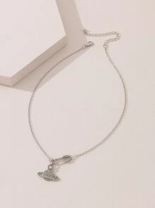 水鑽別針和飛機墜飾項鍊 - 銀色 - 查看 2