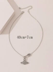 水鑽別針和飛機墜飾項鍊 - 銀色 - 查看 4