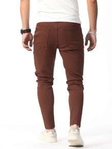 Manfinity Hombres Jeans ajustados desgarro crudo - Café integral - Ver 2