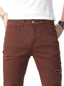 Manfinity Hombres Jeans ajustados desgarro crudo - Café integral - Ver 3