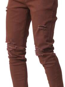 Manfinity Hombres Jeans ajustados desgarro crudo - Café integral - Ver 5