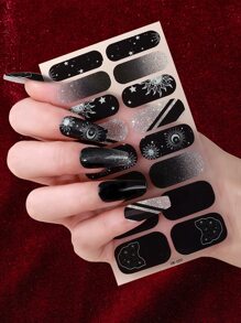 ROMWE Goth 1張月亮和太陽圖案美甲貼紙和1入組指甲銼