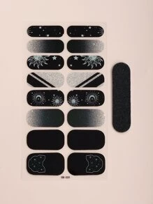 ROMWE Goth 1張月亮和太陽圖案美甲貼紙和1入組指甲銼