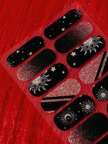 ROMWE Goth 1張月亮和太陽圖案美甲貼紙和1入組指甲銼